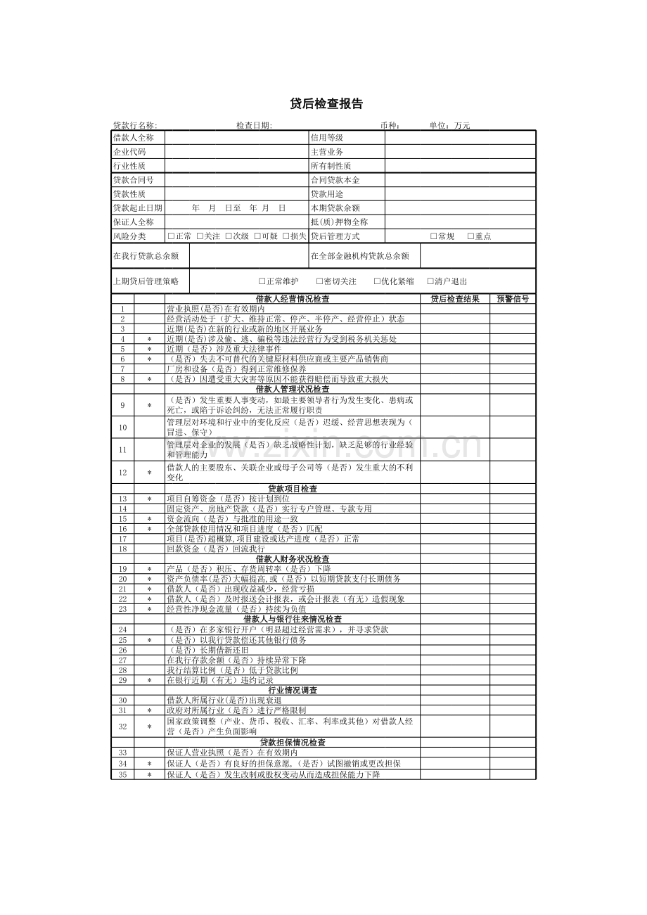 银行贷后检查报告模版.xls_第1页