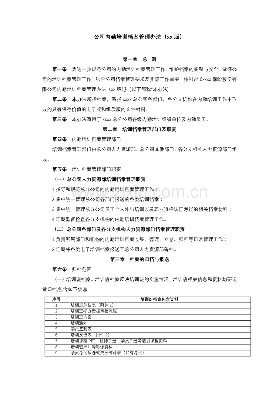 公司内勤培训档案管理办法模版.docx_第1页