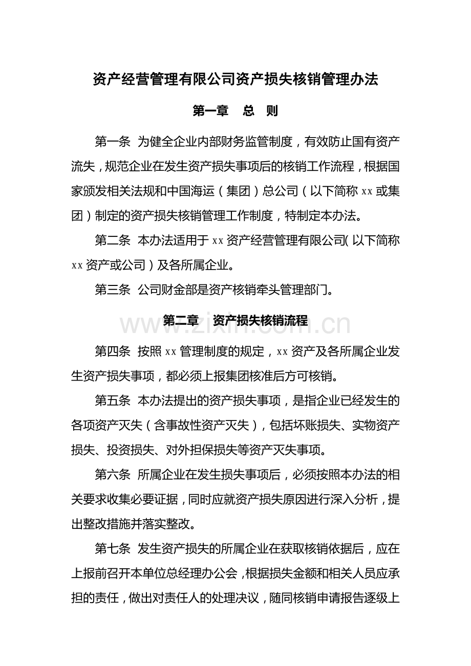 国有企业资产经营管理有限公司资产损失核销管理办法模版.docx_第1页