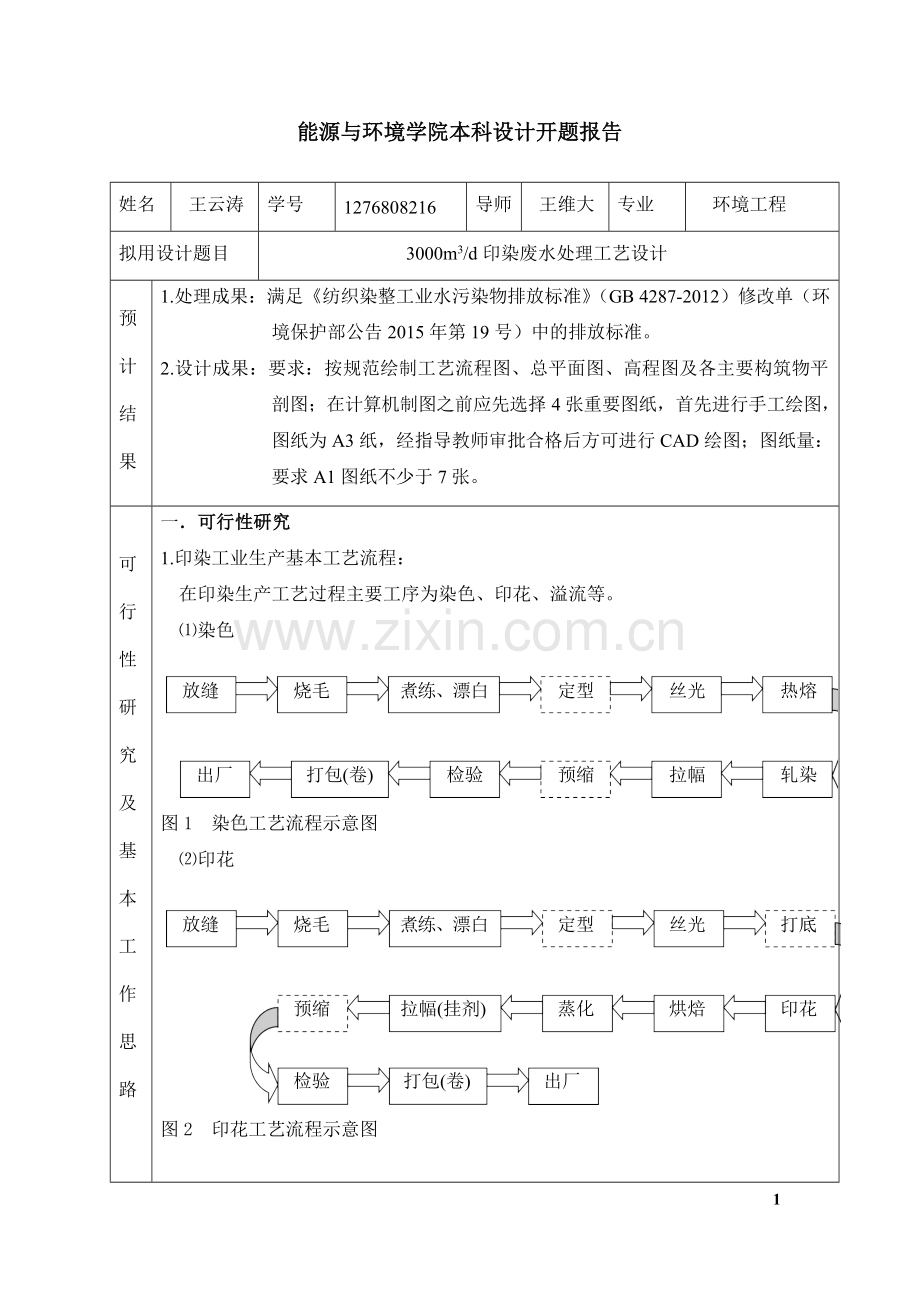 每天3000立方米印染废水处理工艺设计开题报告.docx_第2页