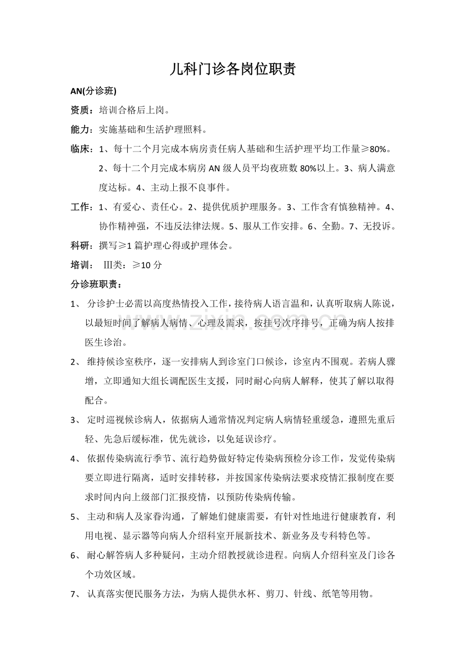 儿科门诊岗位基础职责.docx_第1页