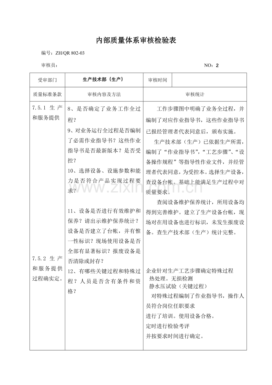 内部质量体系审核检查表生产部模板.doc_第2页