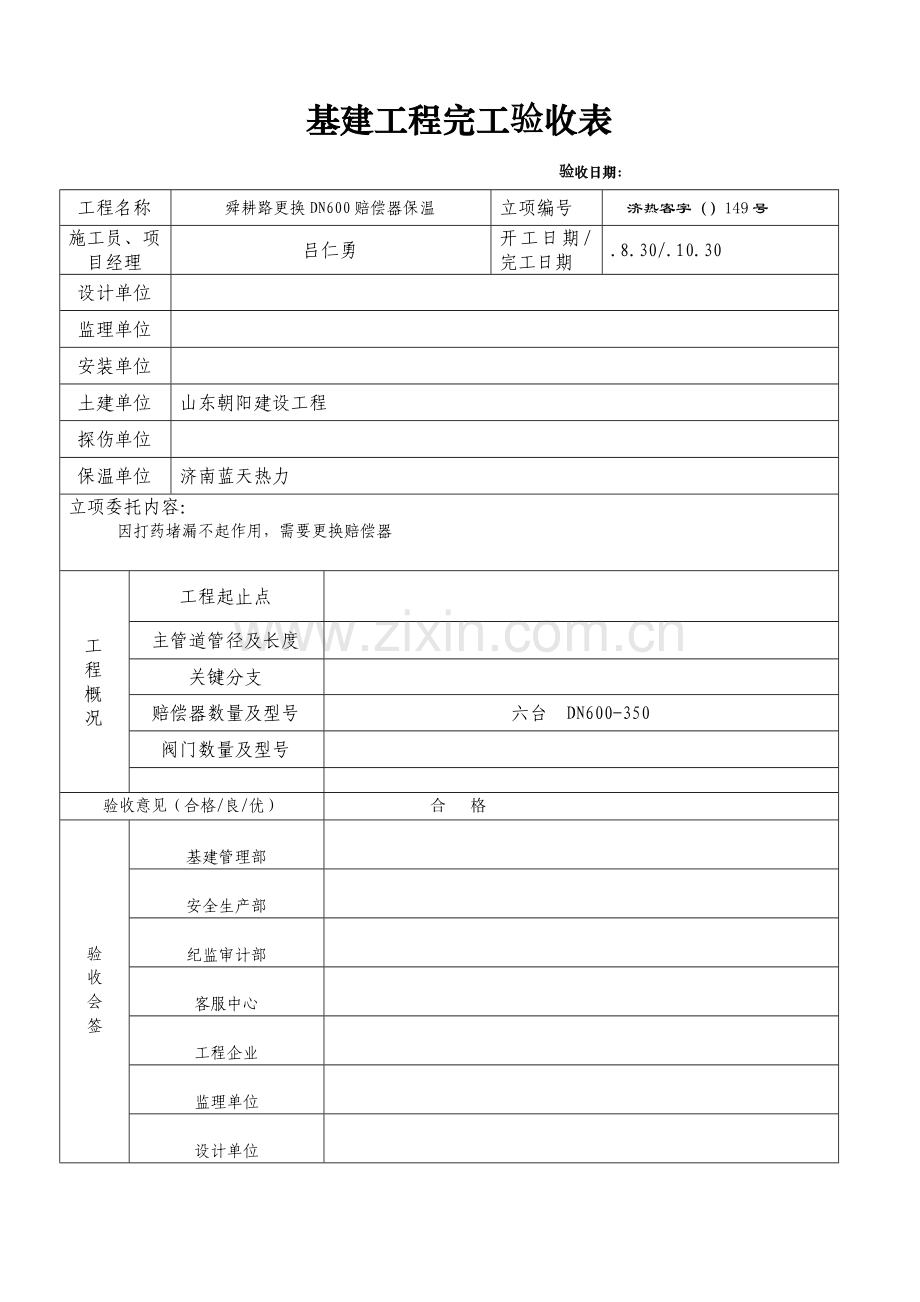 基建综合重点工程竣工全面验收表.doc_第1页