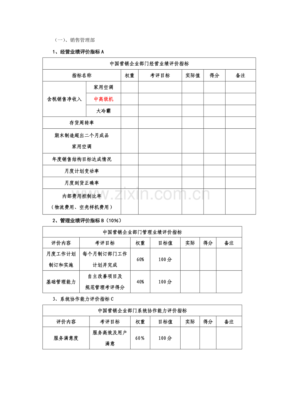 国内营销公司职能部门目标责任考核手册模板.doc_第3页