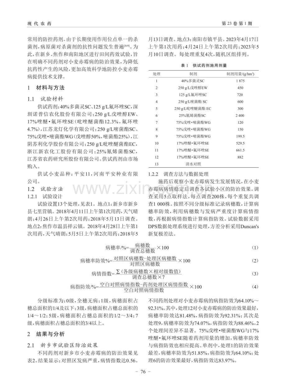 不同杀菌剂及复配剂对小麦赤霉病的田间防效.pdf_第2页