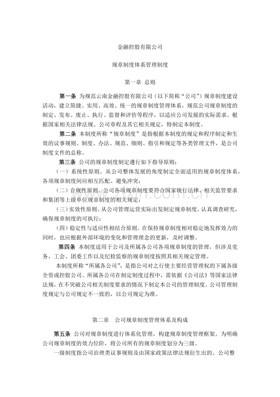 金融控股公司规章制度体系管理制度模版.docx_第1页