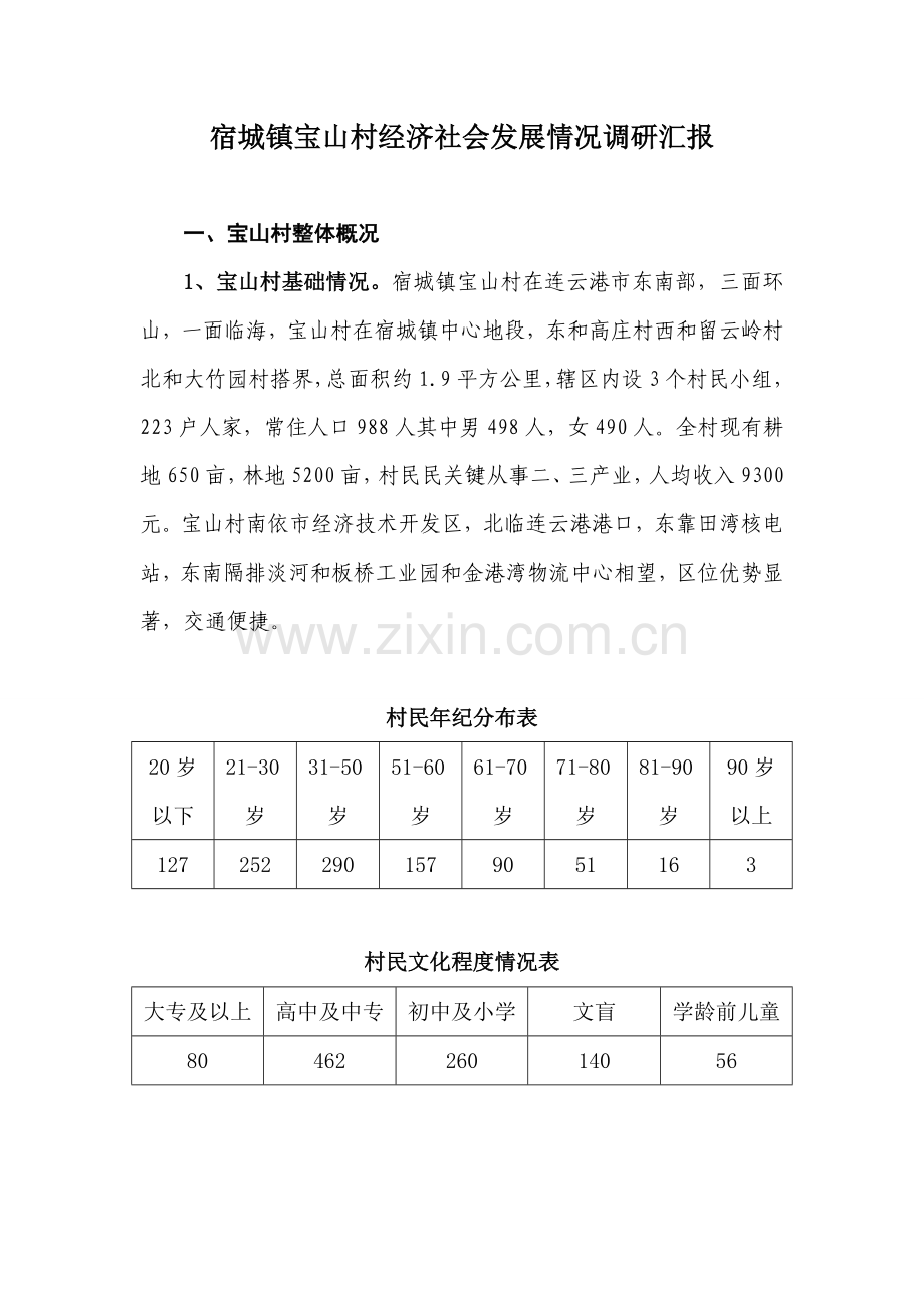 宿城乡宝山村经济社会发展情况调研研究报告.doc_第1页