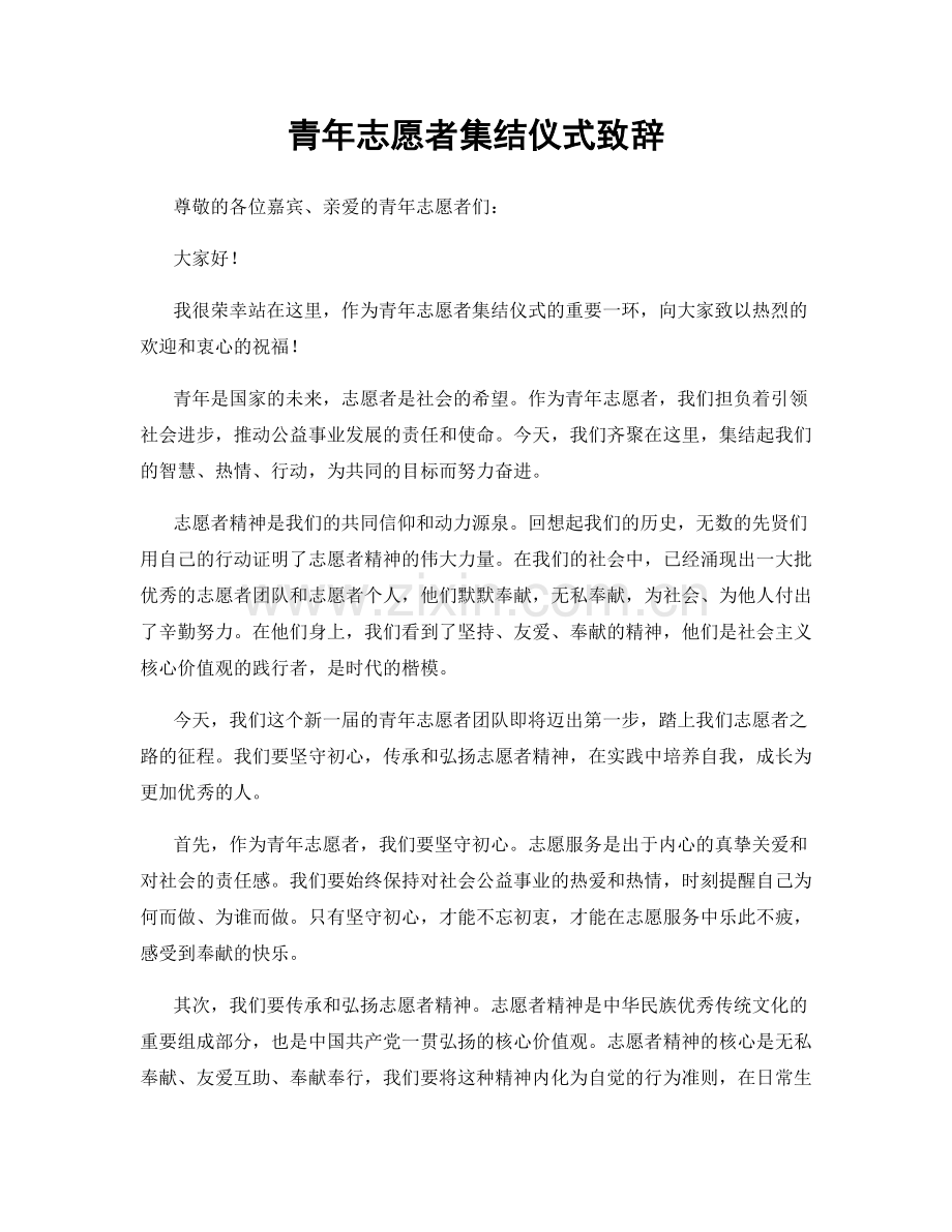 青年志愿者集结仪式致辞.docx_第1页