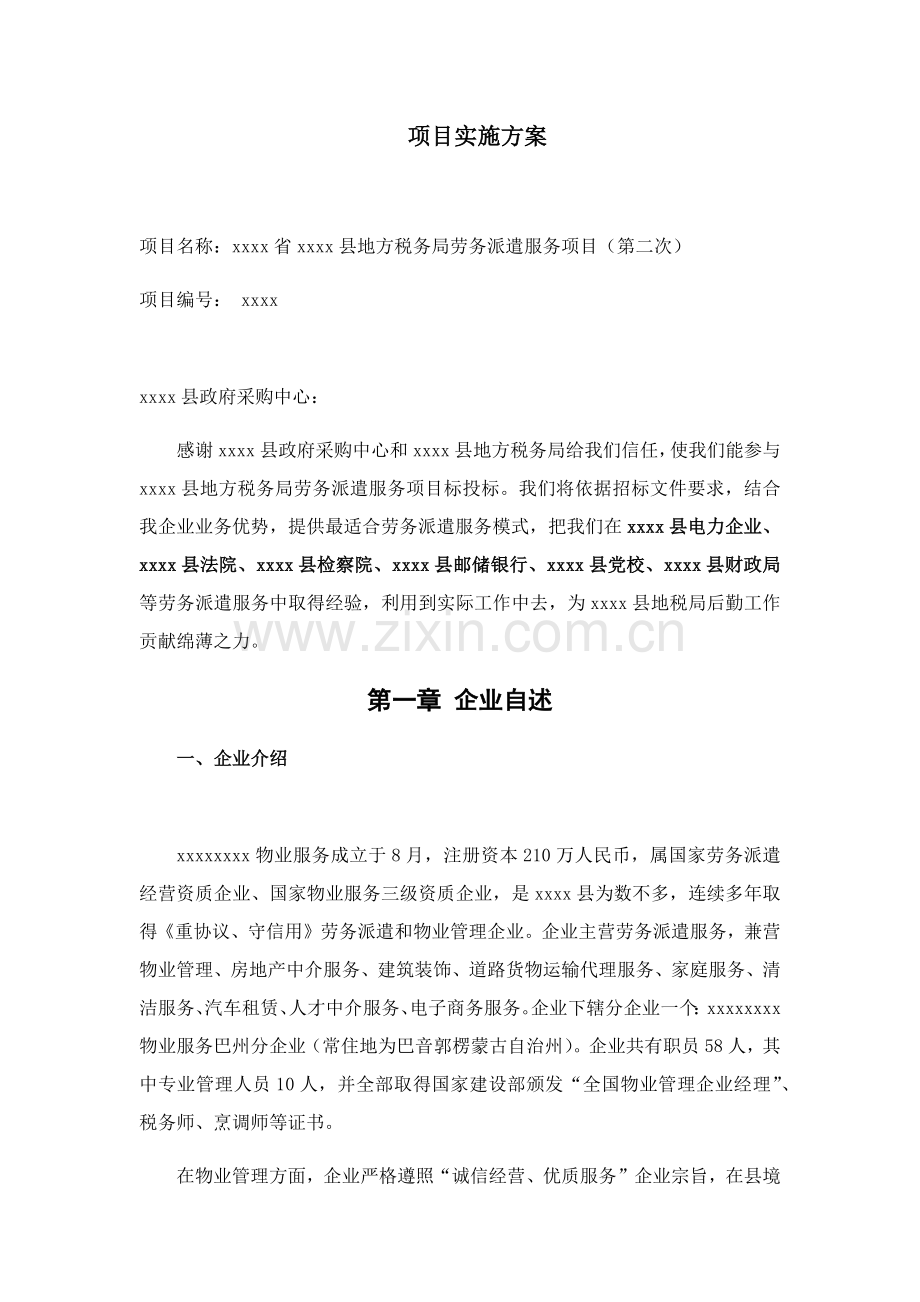 劳务派遣经典标书优质项目实施专业方案.docx_第1页