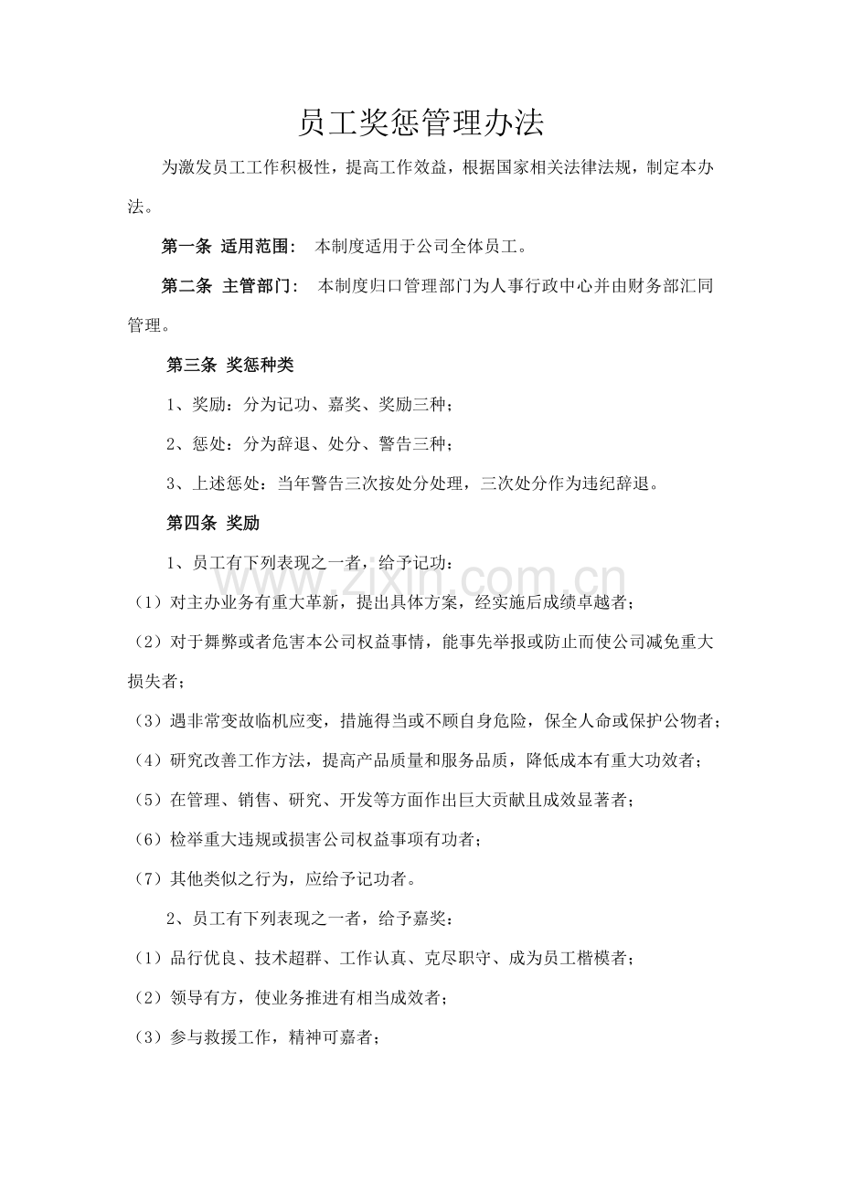 森林资源控股公司员工奖惩管理办法模版.docx_第1页