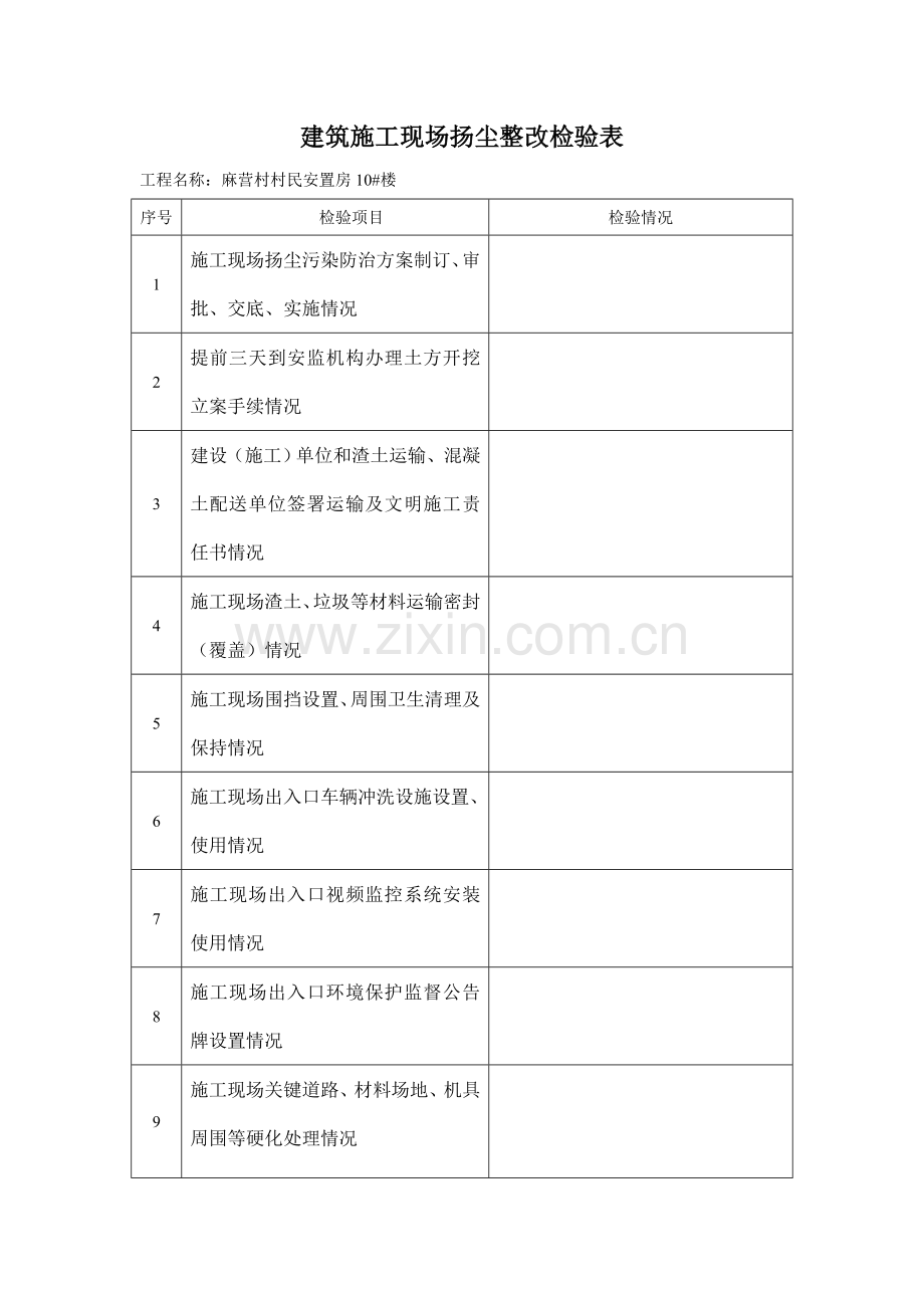 建筑工程综合项目施工现场扬尘整治检查表.doc_第1页