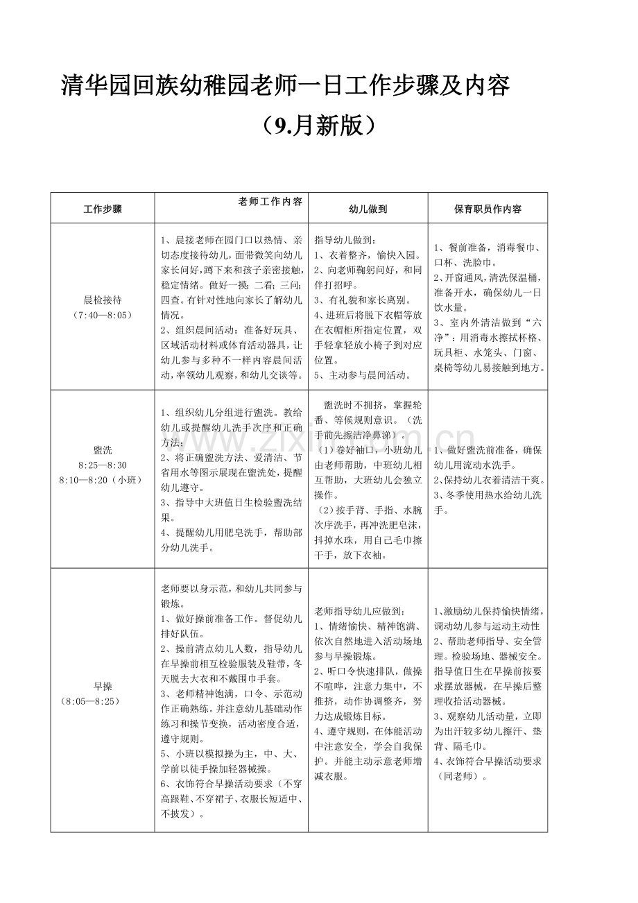 幼儿园教师一日工作作业流程及内容.doc_第1页