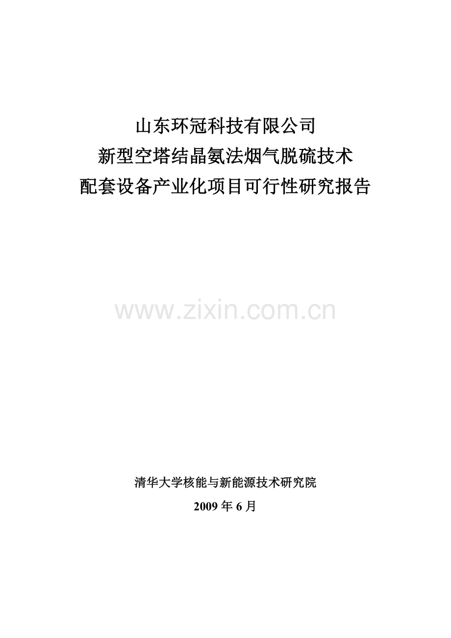 山东环冠科技有限公司新型空塔结晶氨法烟气脱硫技术配套设备产业化项目可行性研究报告.doc_第1页