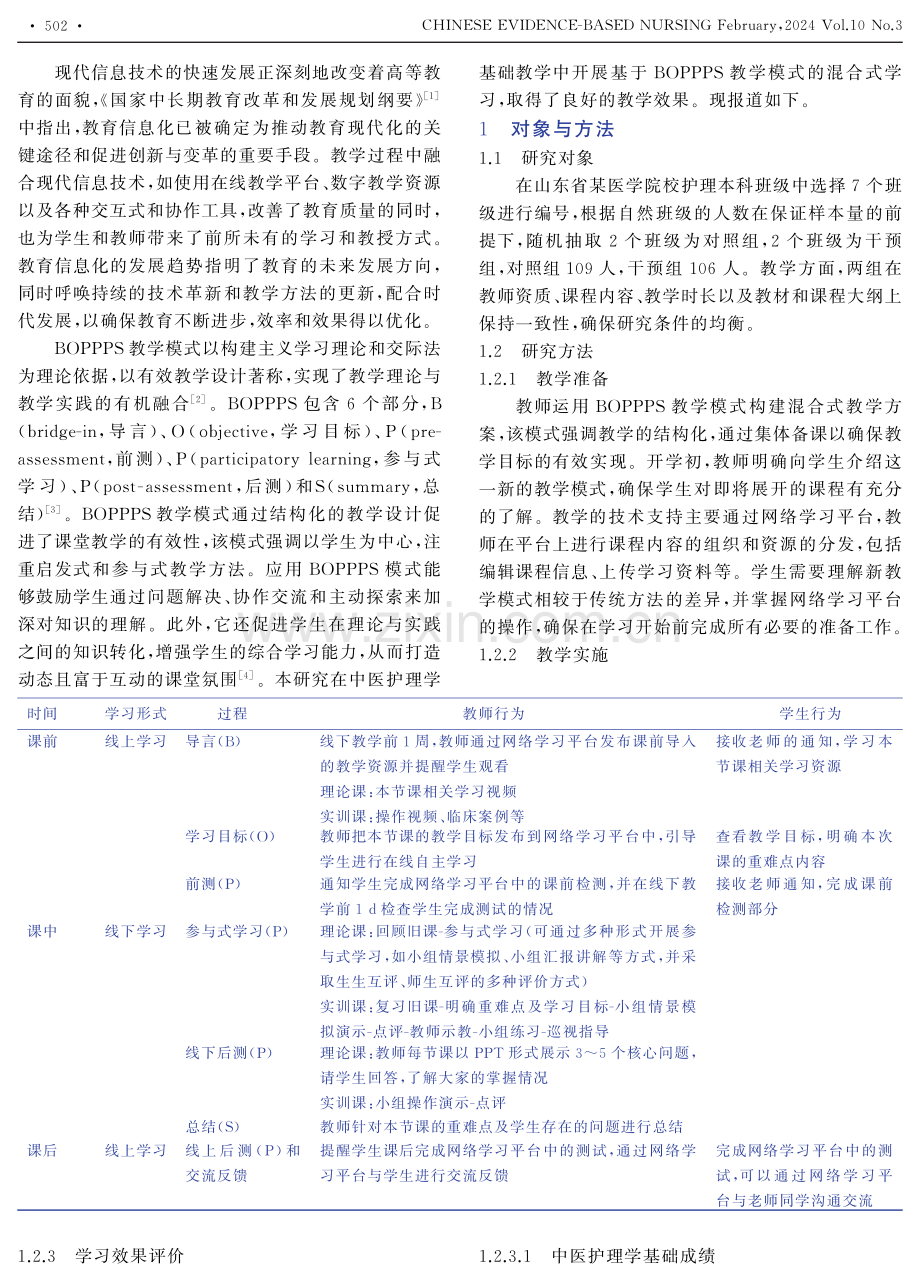 基于BOPPPS教学模式的混合式学习在中医护理学课程教学中的应用.pdf_第2页