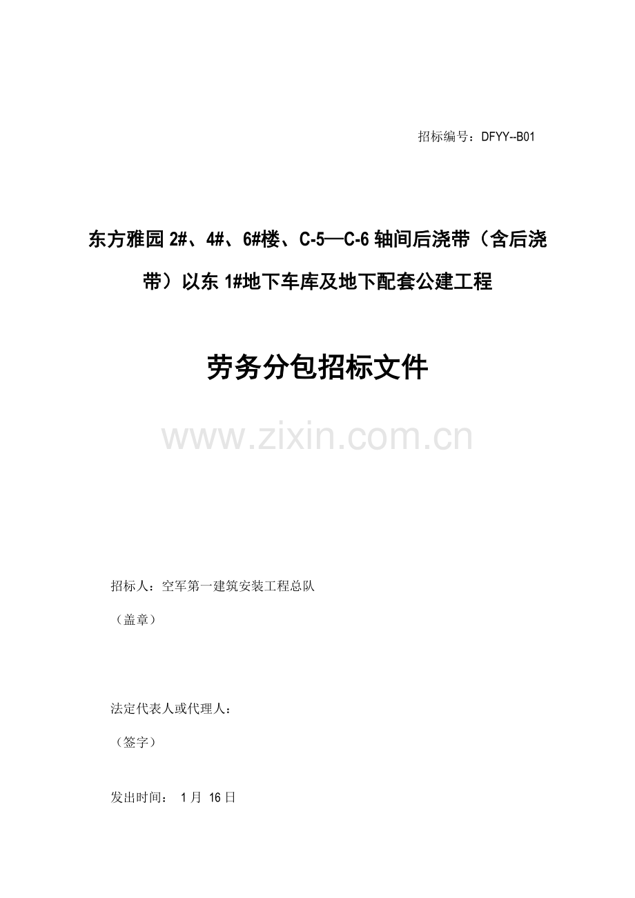 地下车库及地下配套公建工程劳务分包招标文件模板.doc_第1页