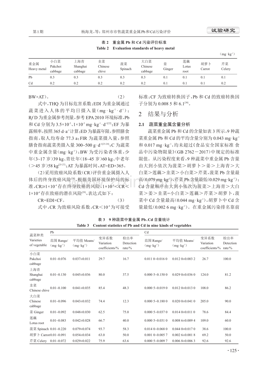 郑州市市售蔬菜重金属Pb和Cd污染评价.pdf_第3页