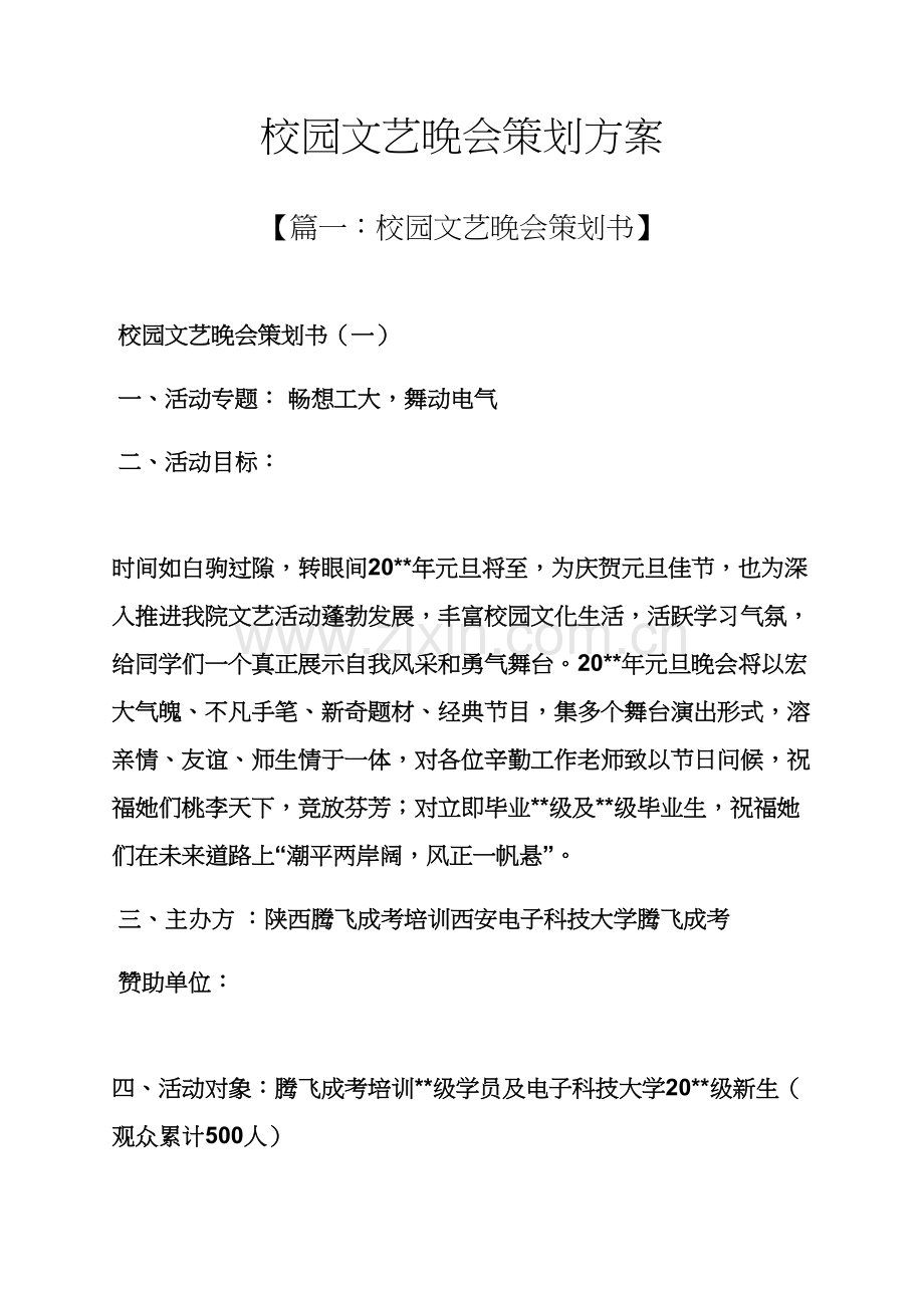 学校作文之校园文艺晚会专业策划专项方案.docx_第1页