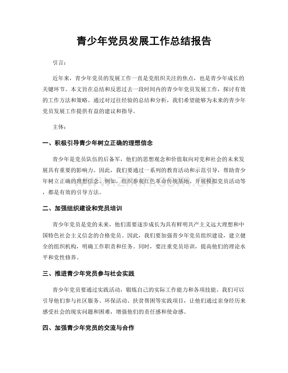 青少年党员发展工作总结报告.docx_第1页