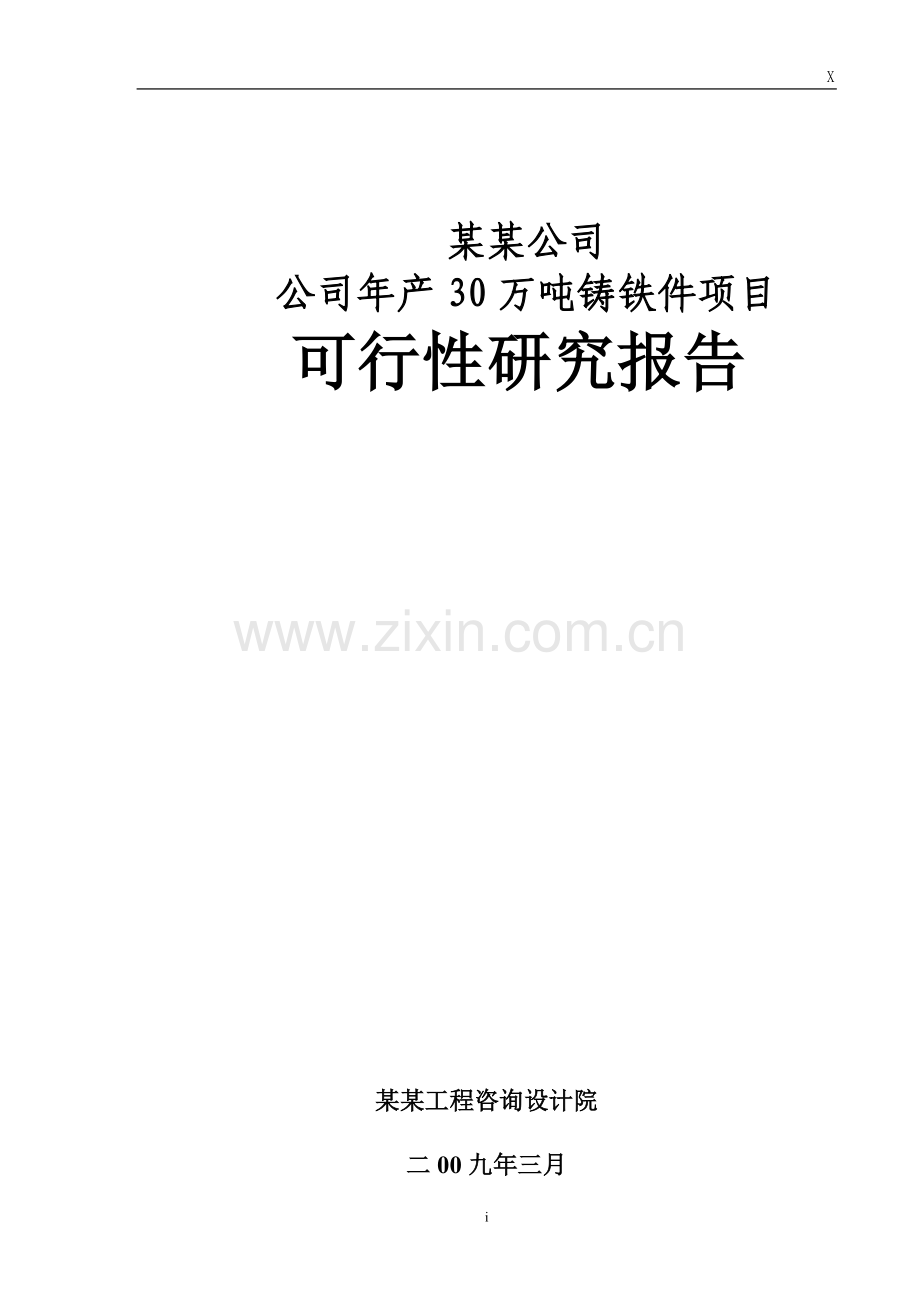 某公司年产30万吨铸铁件项目建设可行性研究报告(优秀甲级资质报告117页).doc_第1页