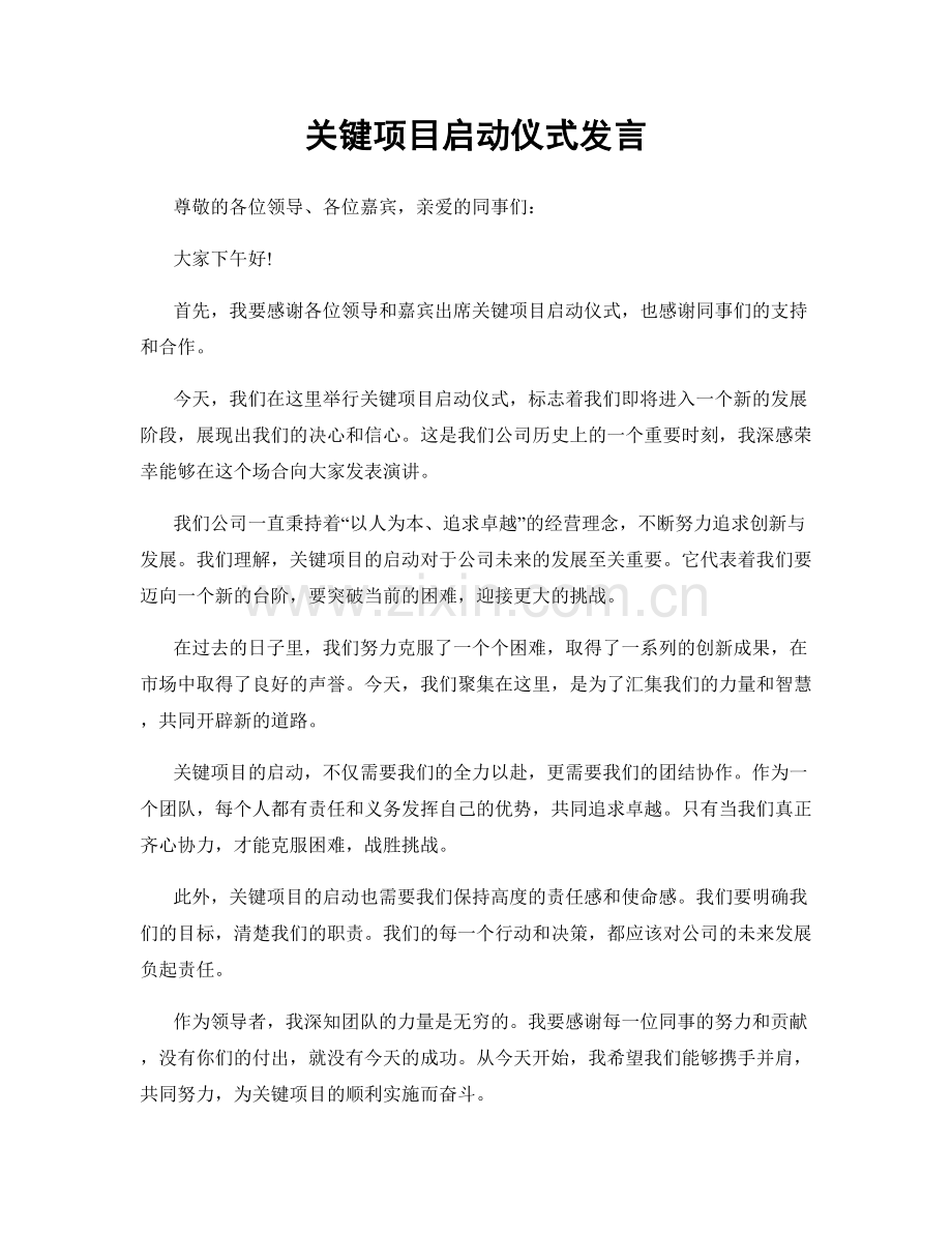 关键项目启动仪式发言.docx_第1页