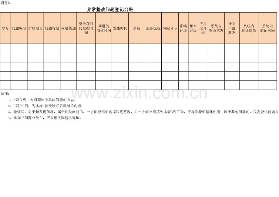 银行异常整改问题登记台账模版.xlsx_第1页