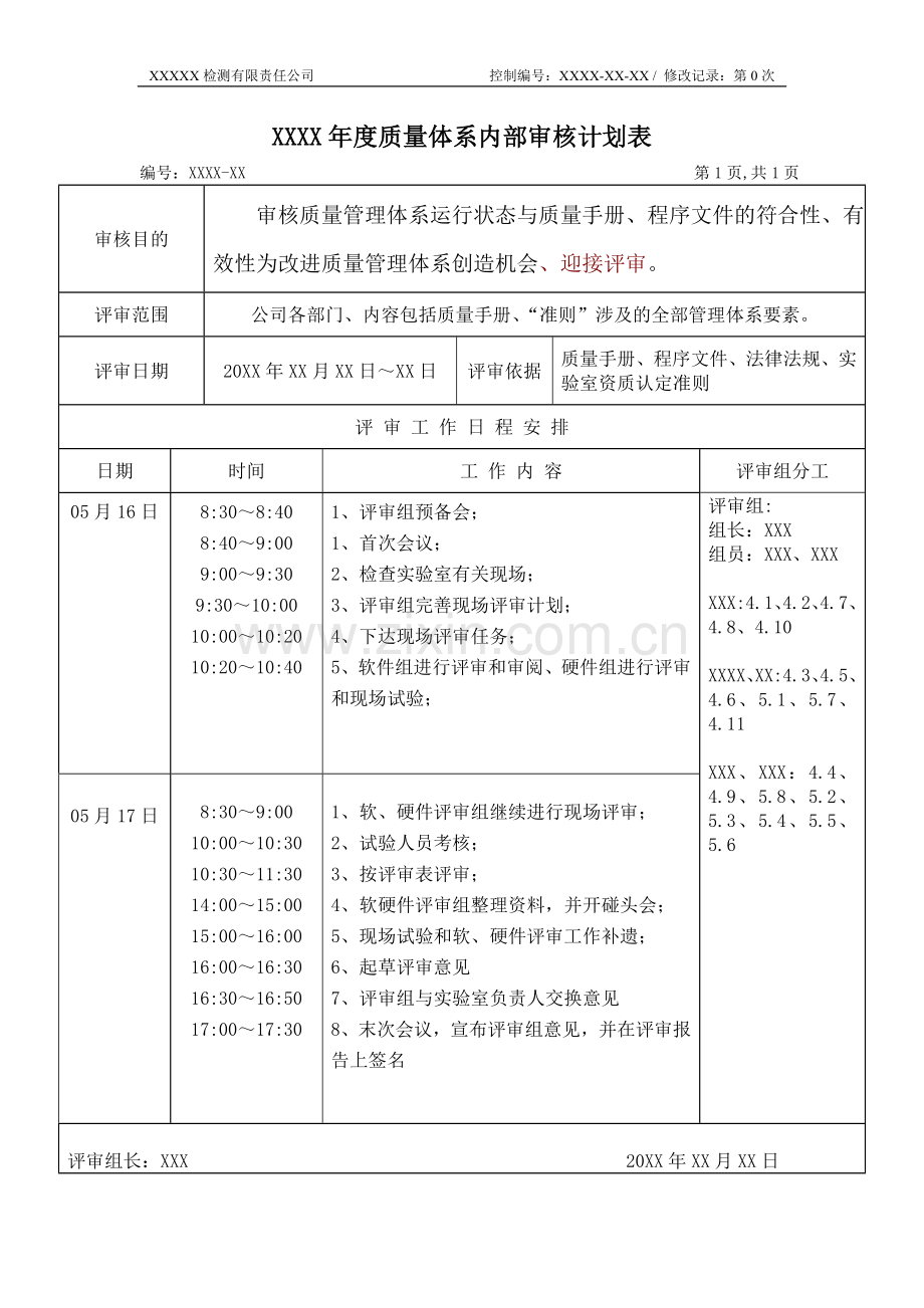 质量体系内部审核样表检测站专用.doc_第2页