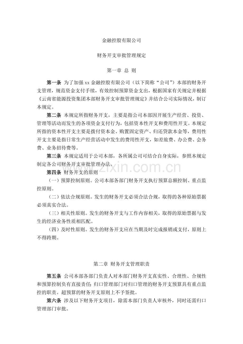 金融控股公司财务开支审批管理规定模版.docx_第1页