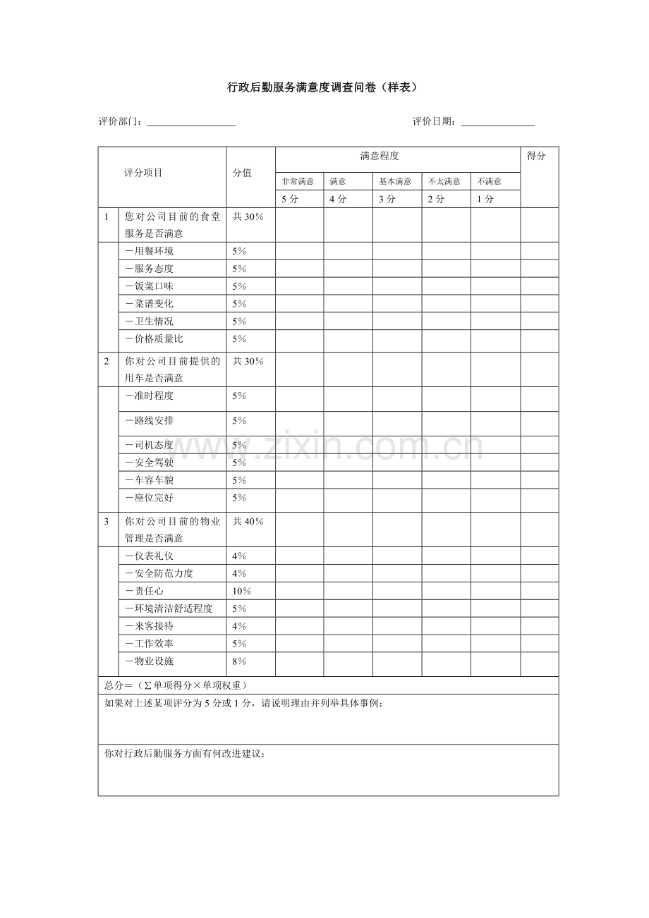 行政后勤服务满意度调查问卷(样表).doc_第1页