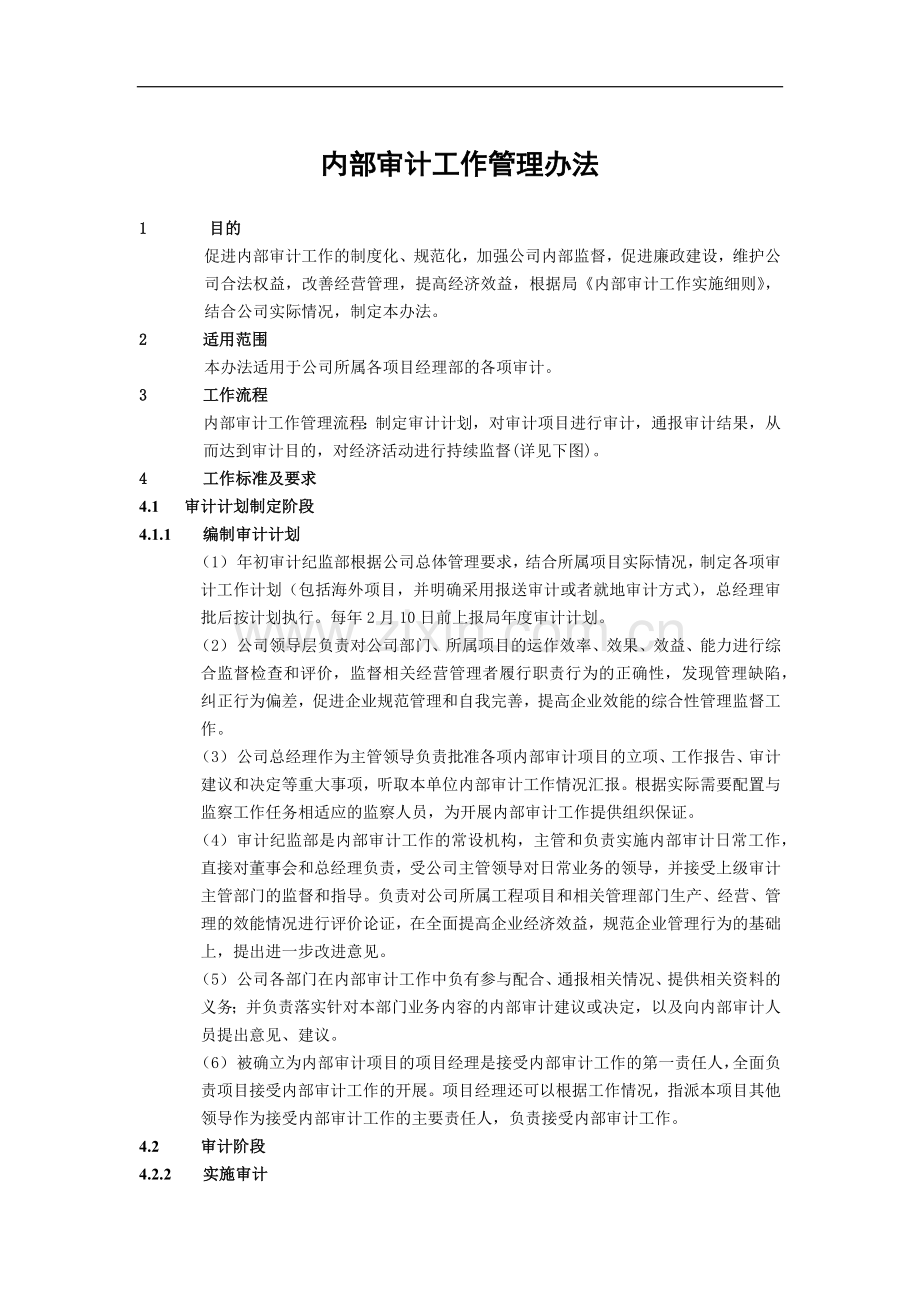 建筑建设公司内部审计工作管理办法模版.docx_第1页