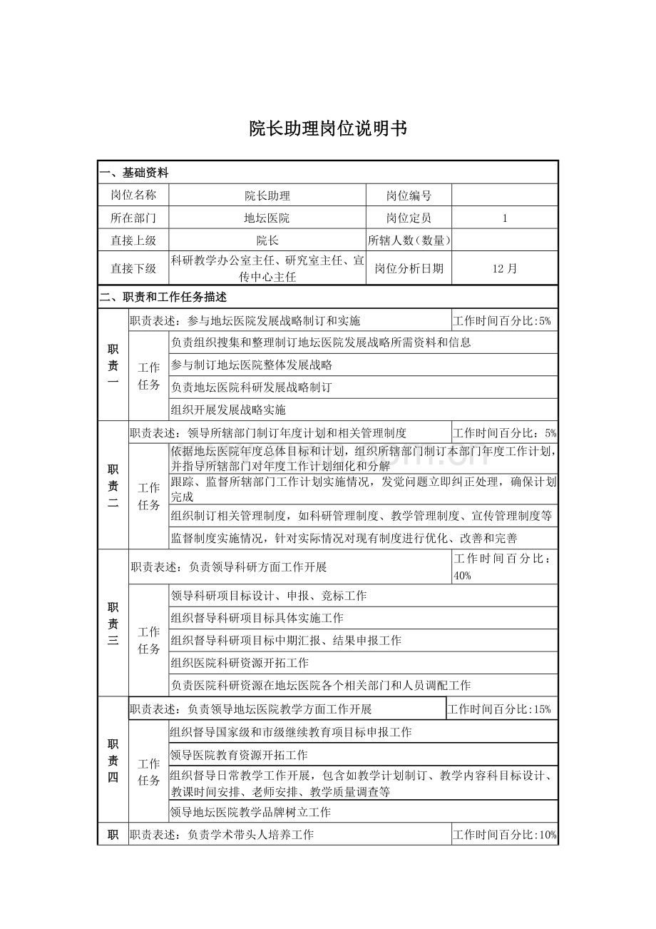 医院院长助理岗位新版说明书.doc_第1页