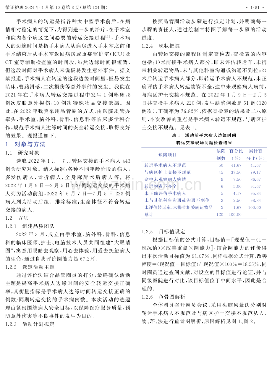 规范手术病人边缘时间安全转运交接的品管圈实践.pdf_第2页