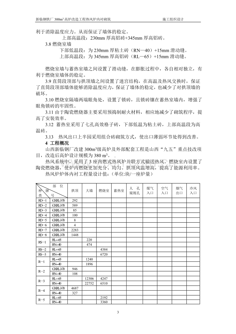 新临钢铁厂300m3高炉改造工程热风炉内衬砌筑施工组织设计.doc_第3页