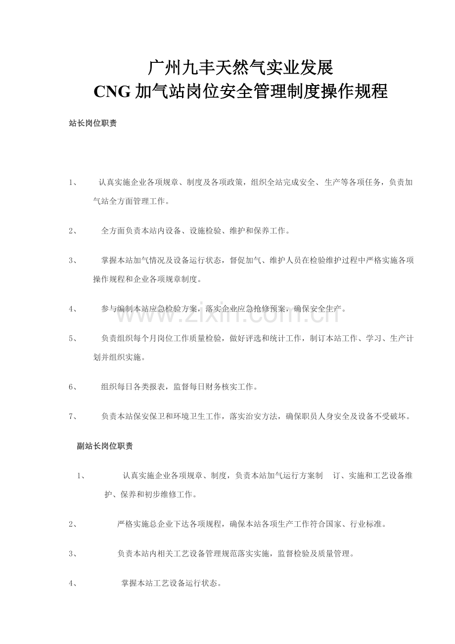 CNG加气站岗位安全管理新规制度操作作业规程.doc_第1页