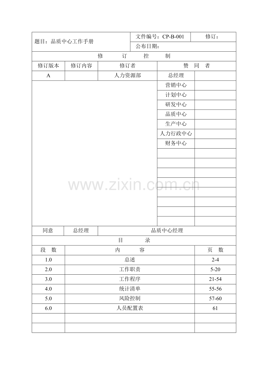 公司品质中心工作手册模板.doc_第1页