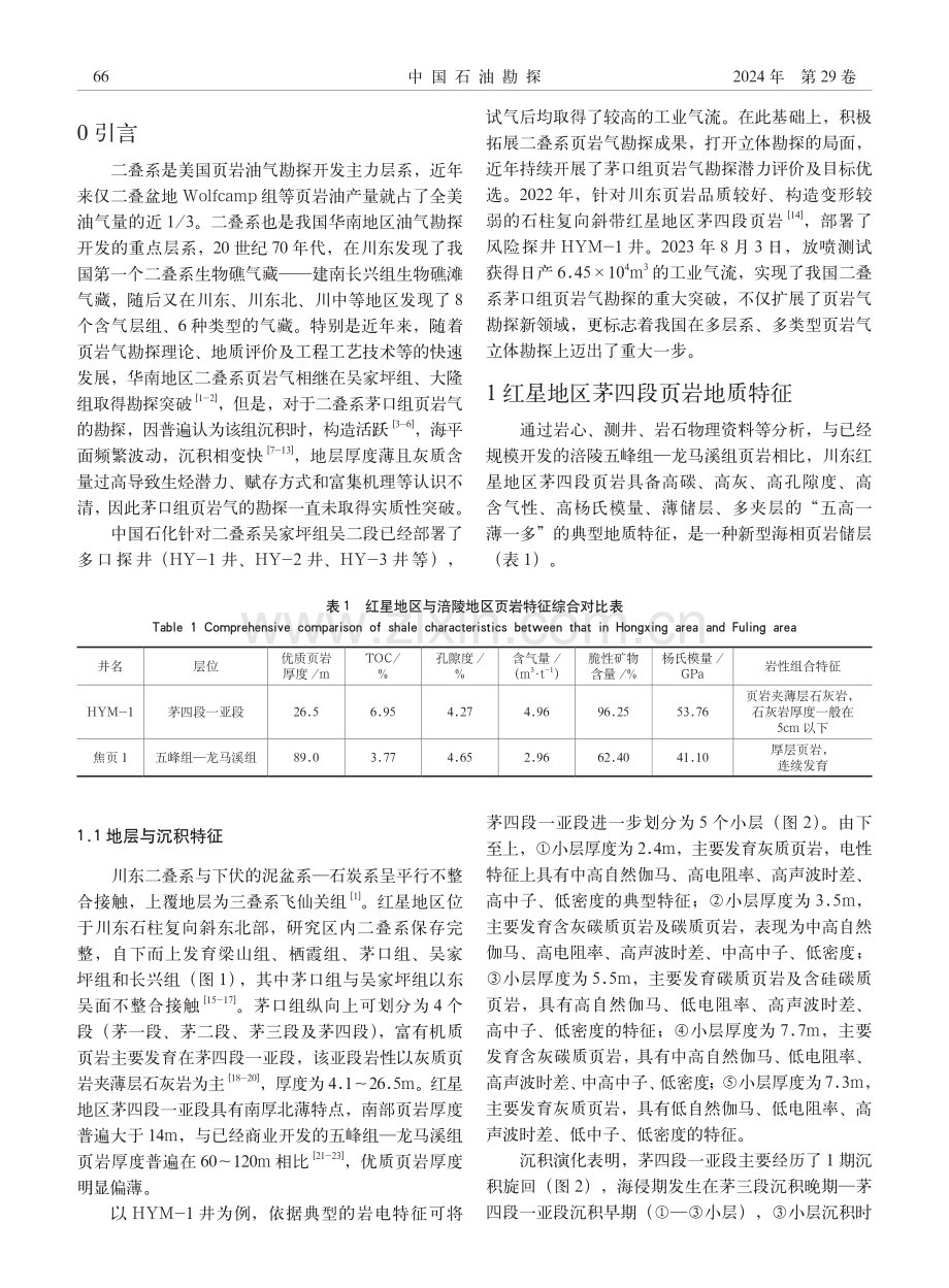 川东红星地区二叠系茅口组页岩气勘探突破及富集主控因素.pdf_第2页