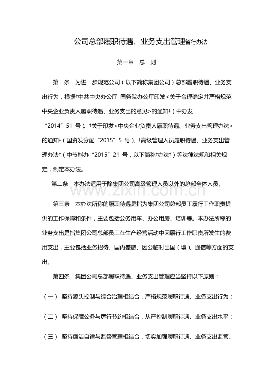 国有公司总部履职待遇、业务支出管理暂行办法模版.docx_第1页