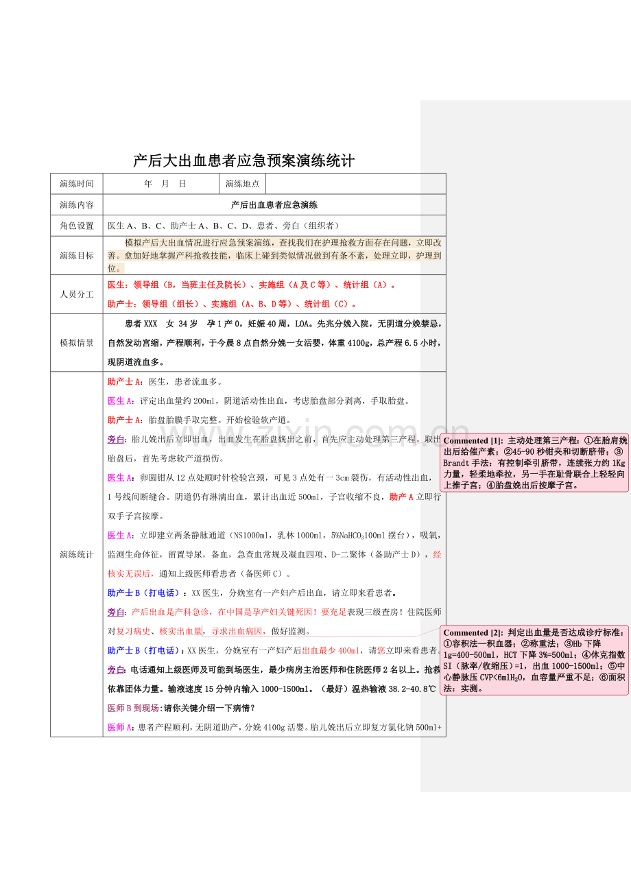 产后大出血患者时应急专题预案演练记录.doc_第1页