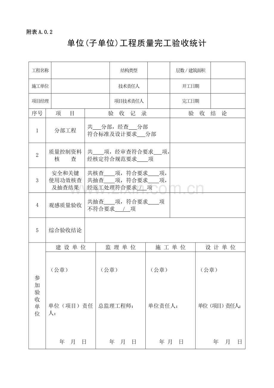 单位综合重点工程竣工全面验收记录表四统表.doc_第1页