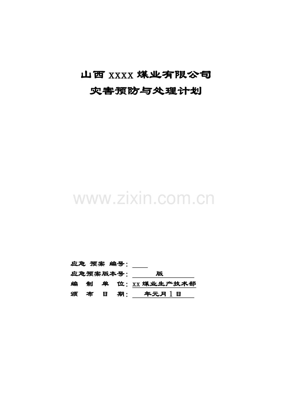 煤业有限公司灾害预防与处理计划(管理制度、应急救援预案).doc_第1页