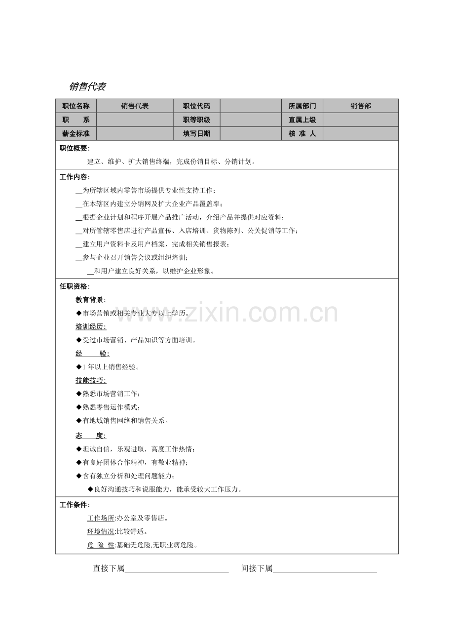 销售代表岗位说明书.doc_第1页