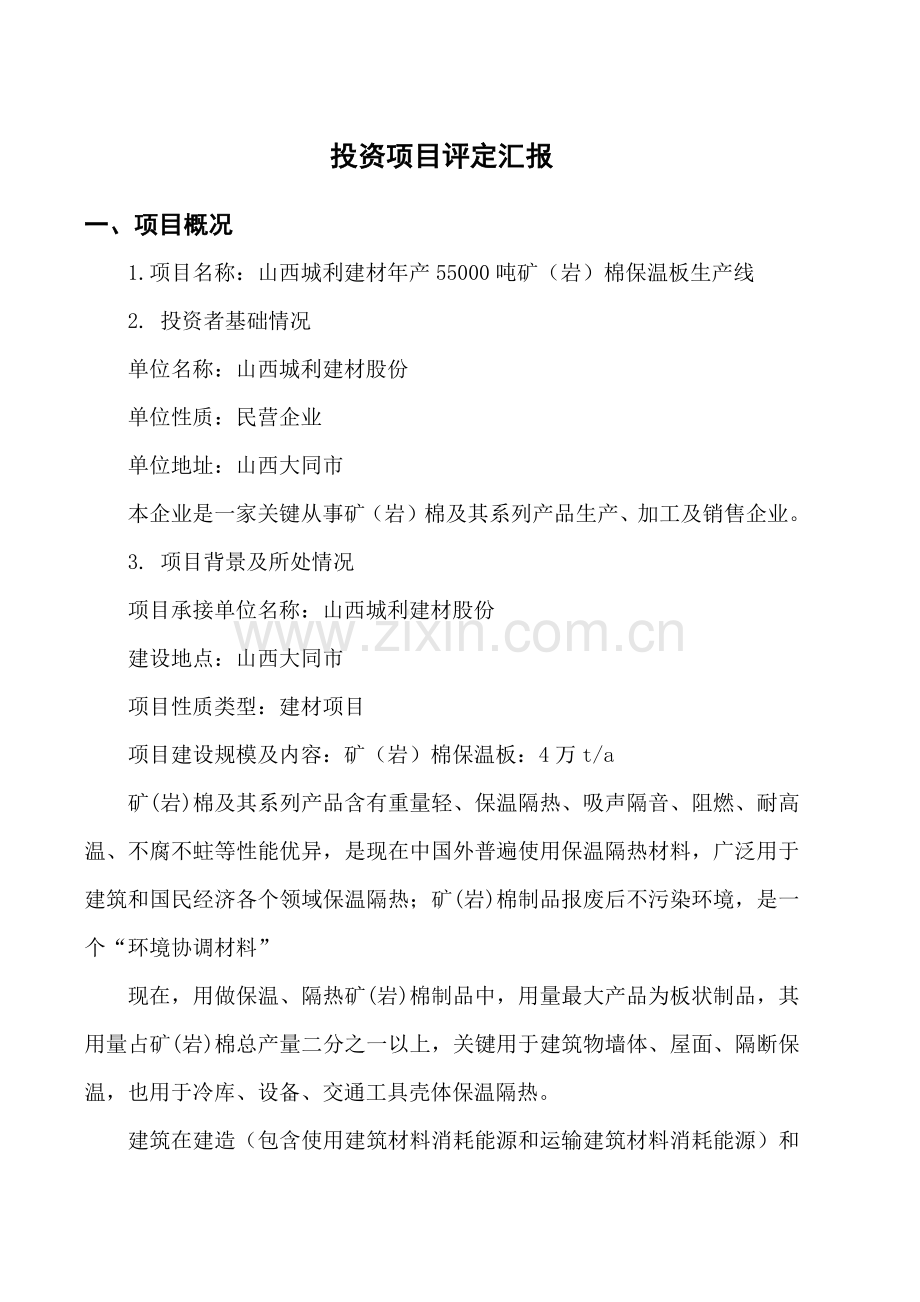 投资综合项目评估分析报告.docx_第1页