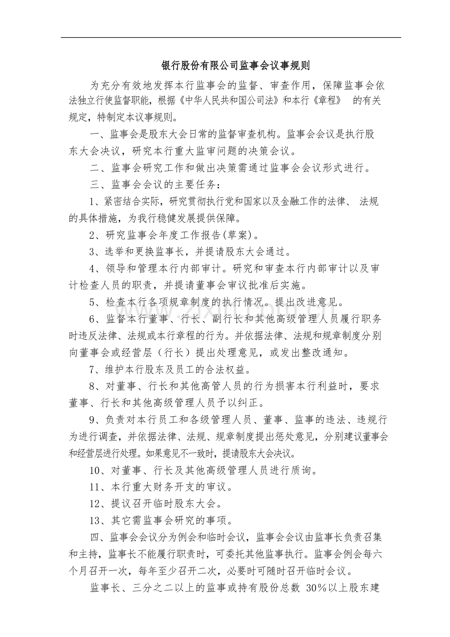 银行股份有限公司监事会议事规则模版.docx_第1页