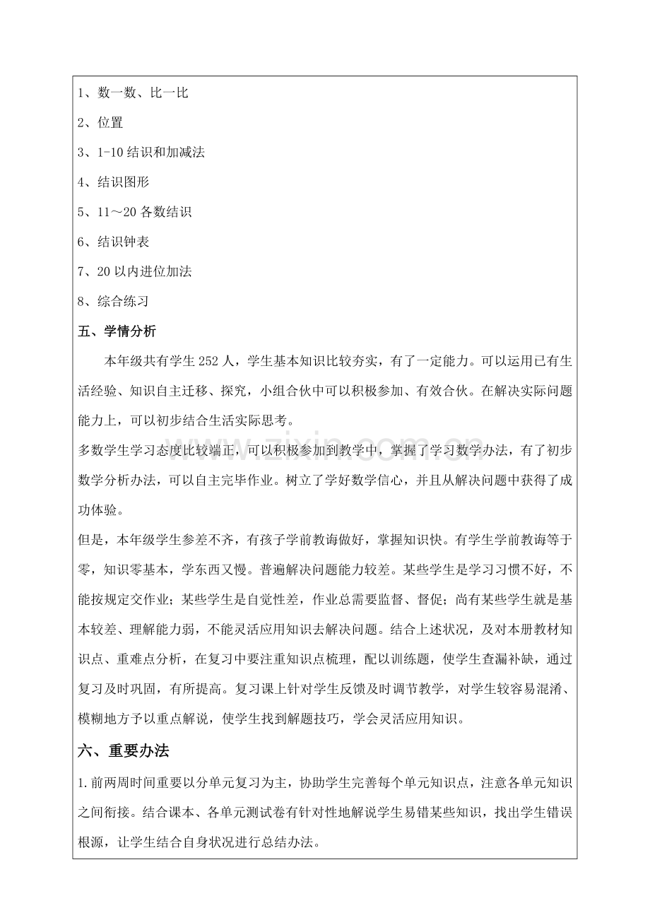 一年级上册数学复习专题计划和教案.doc_第2页