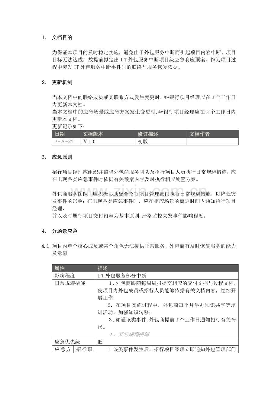 银行外包服务中断项目级应急响应预案模板模版.docx_第2页