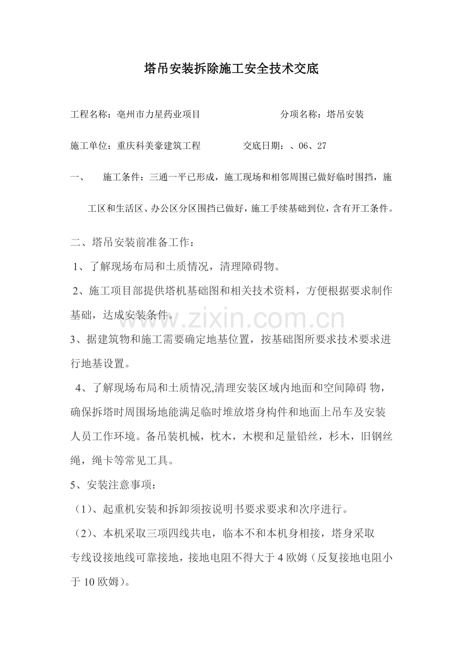 塔吊安装拆除综合标准施工安全核心技术交底.docx_第1页