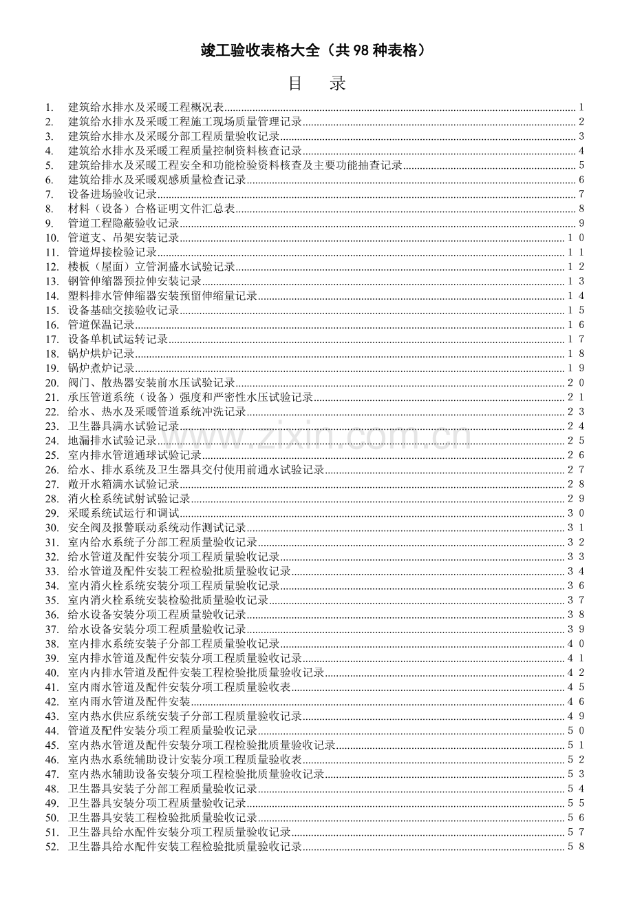 建筑给排水及采暖工程竣工验收表格大全模版.doc_第1页