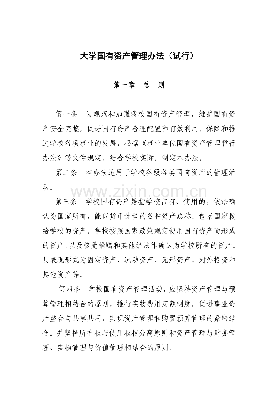 大学国有资产管理办法(试行)模版.docx_第1页