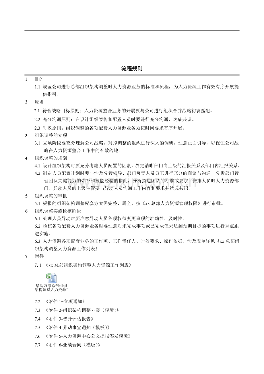 企业总部组织架构调整人力资源工作流程模版.doc_第1页