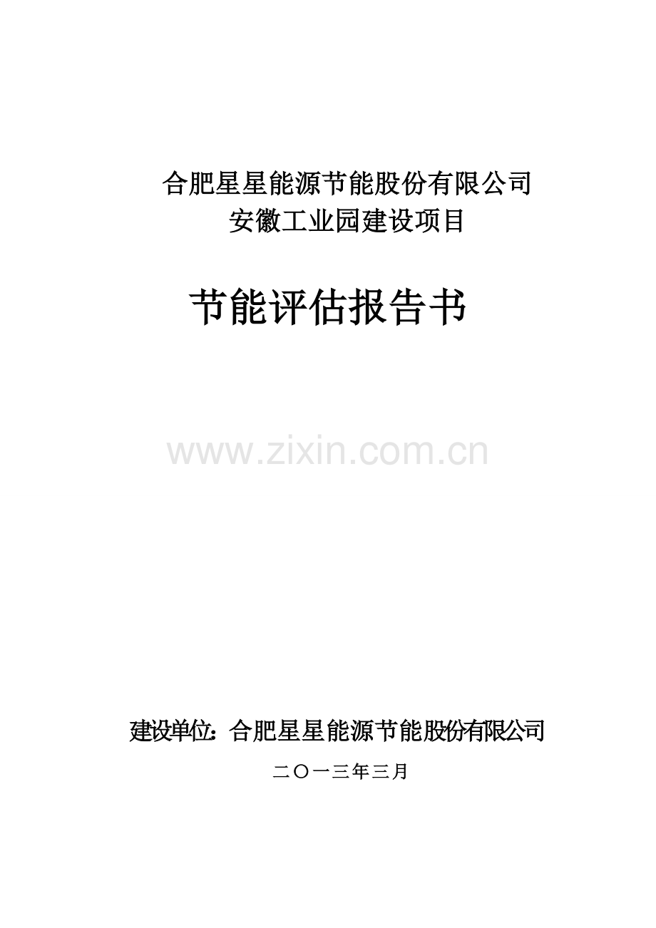 合肥星星能源节能股份有限公司安徽工业园区建设项目节能评估报告书.doc_第1页