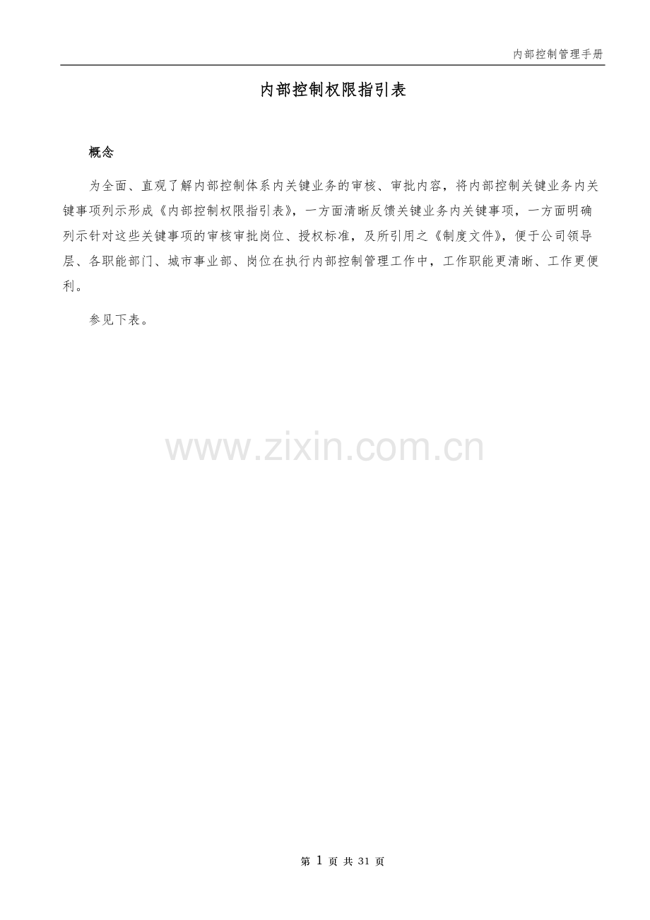 企业内部控制权限指引表模版.docx_第1页